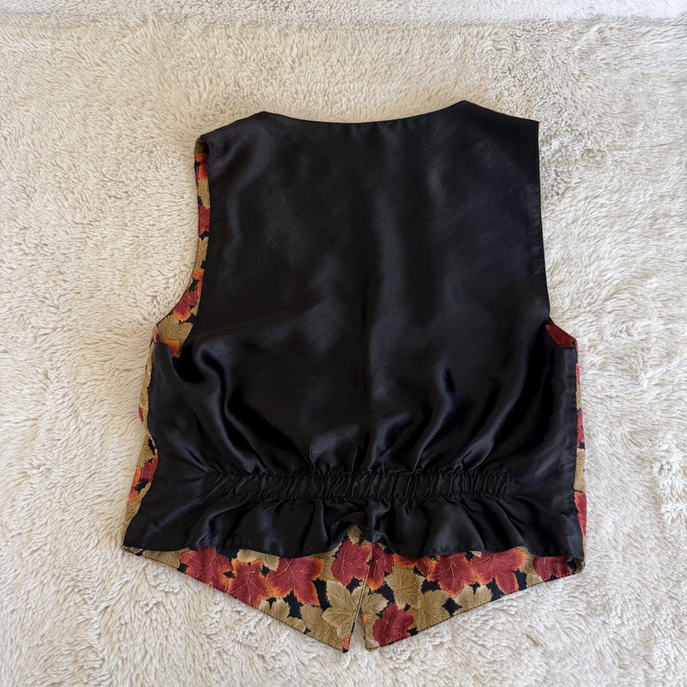 90s Forest Girl Floral Leaf Print Vest Goblincore Retro Teacher Funky Floral - Picture 6 of 9